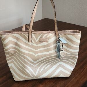 Coach Beige and White Zebra Print Tote
